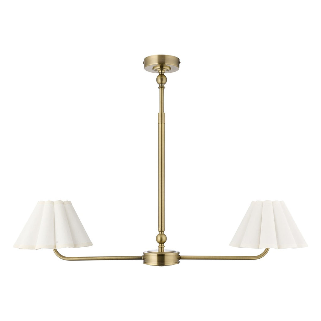 Endon Sylvie 2 Light Pendant Light in Antique Brass with Vintage White Cotton Shades