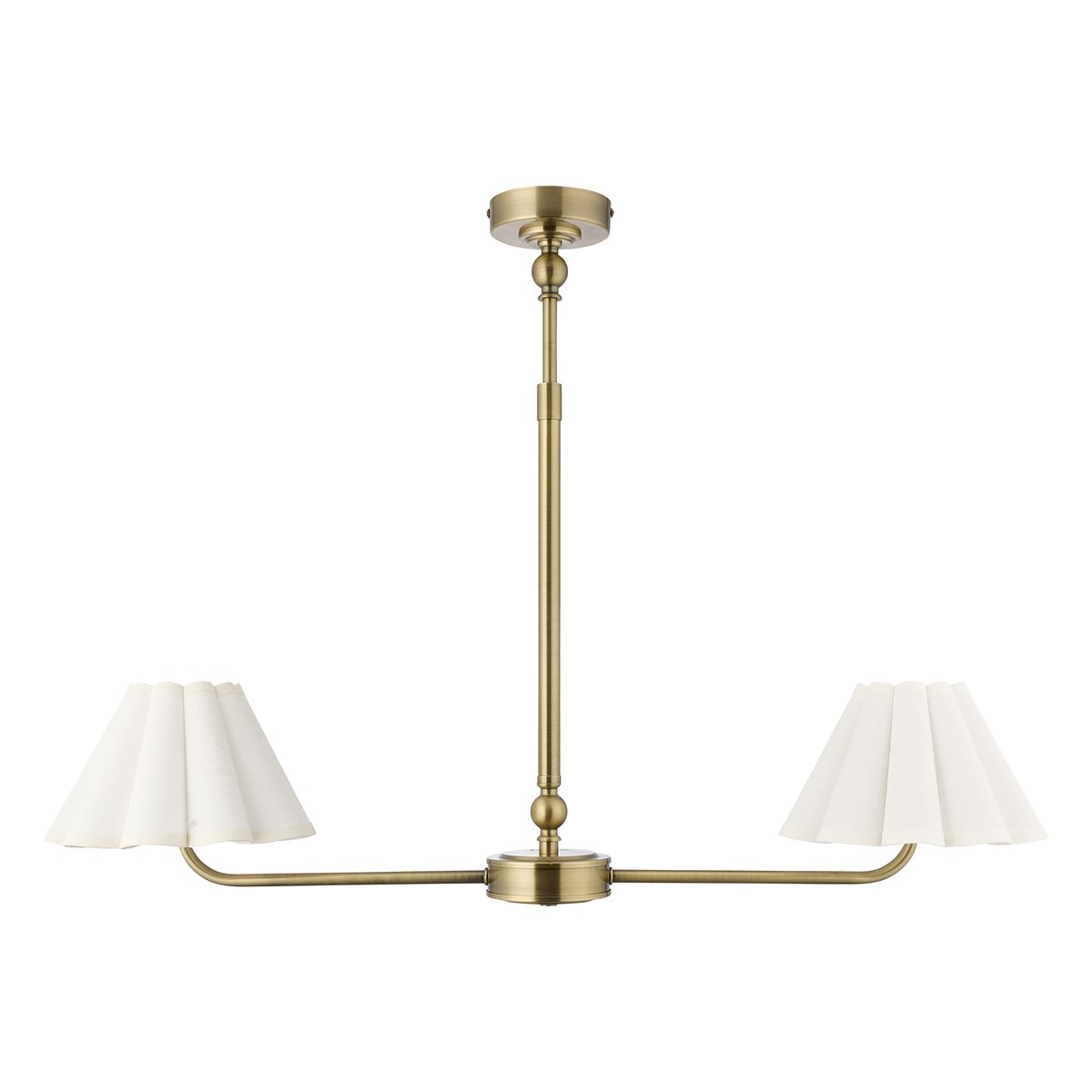 Endon Sylvie 2 Light Pendant Light in Antique Brass with Vintage White Cotton Shades