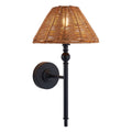Endon Jericho Wall Light in Matt Black with Dark Rattan Shade