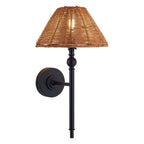 Endon Jericho Wall Light in Matt Black with Dark Rattan Shade