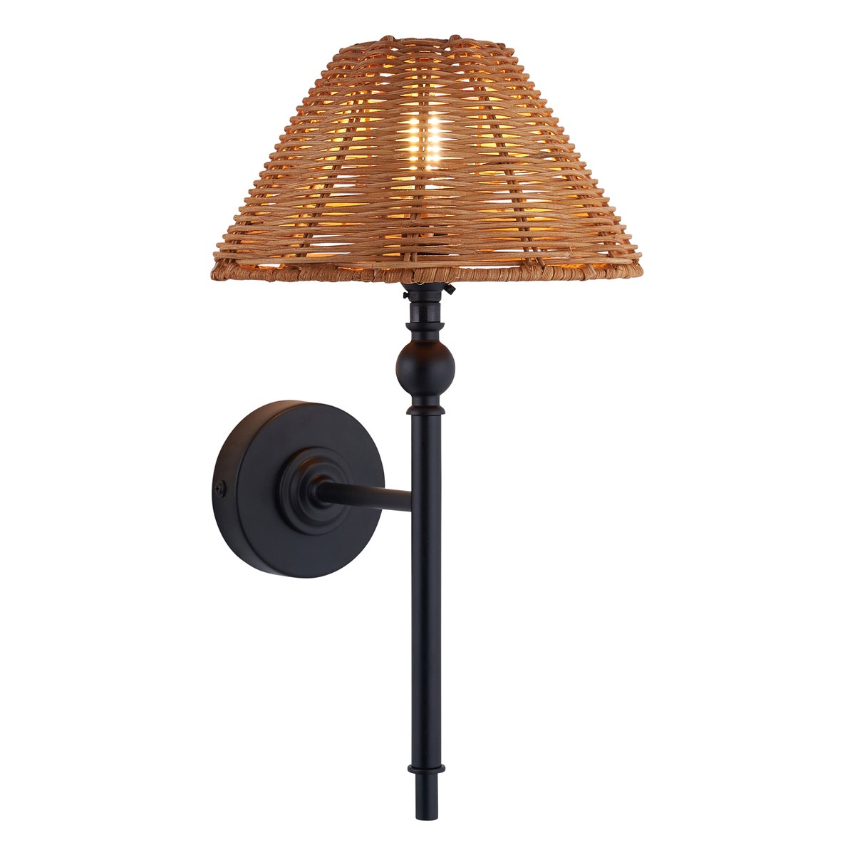 Endon Jericho Wall Light in Matt Black with Dark Rattan Shade