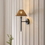 Endon Jericho Wall Light in Matt Black with Dark Rattan Shade