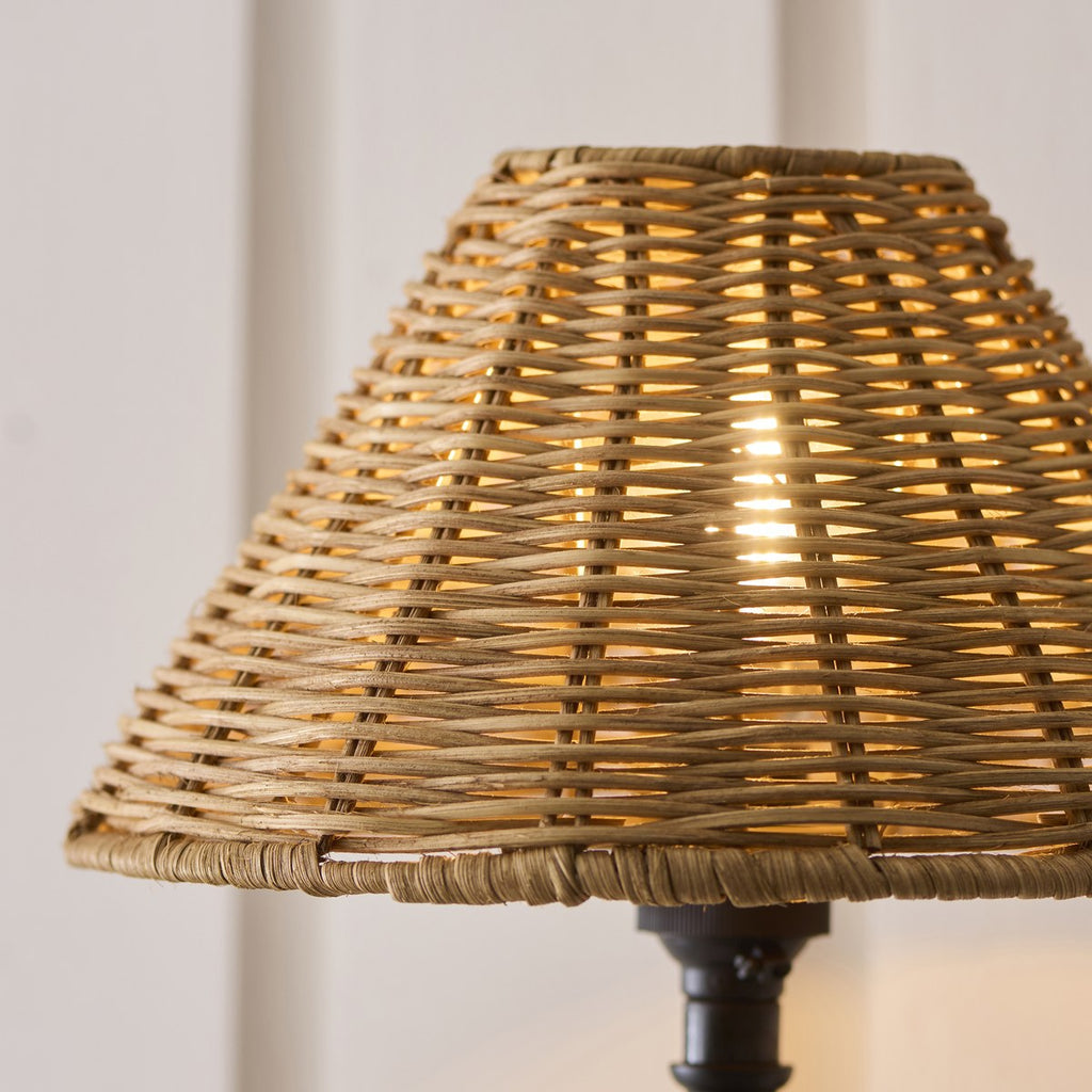 Endon Jericho Wall Light in Matt Black with Dark Rattan Shade