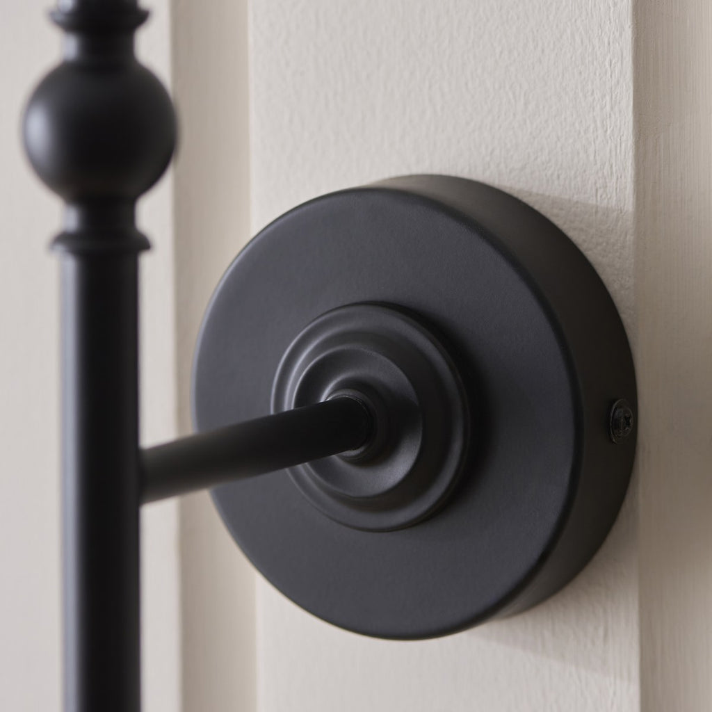 Endon Jericho Wall Light in Matt Black with Dark Rattan Shade