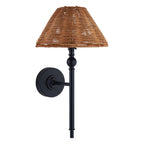 Endon Jericho Wall Light in Matt Black with Dark Rattan Shade