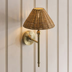 Endon Jericho Wall Light in Antique Brass with Dark Rattan Shade