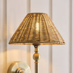 Endon Jericho Wall Light in Antique Brass with Dark Rattan Shade