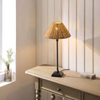 Endon Jericho Table Lamp in Matt Black with Dark Rattan Shade