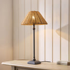 Endon Jericho Table Lamp in Matt Black with Dark Rattan Shade