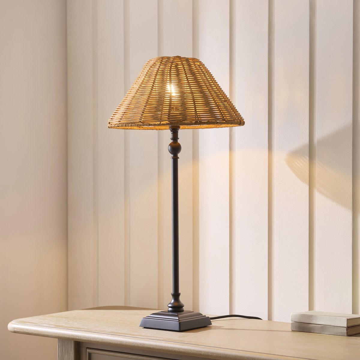Endon Jericho Table Lamp in Matt Black with Dark Rattan Shade