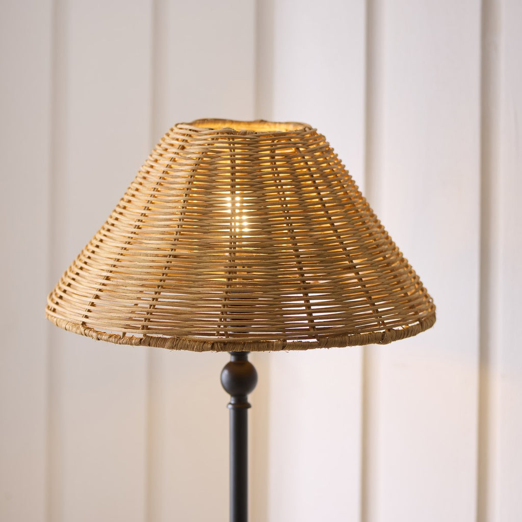 Endon Jericho Table Lamp in Matt Black with Dark Rattan Shade