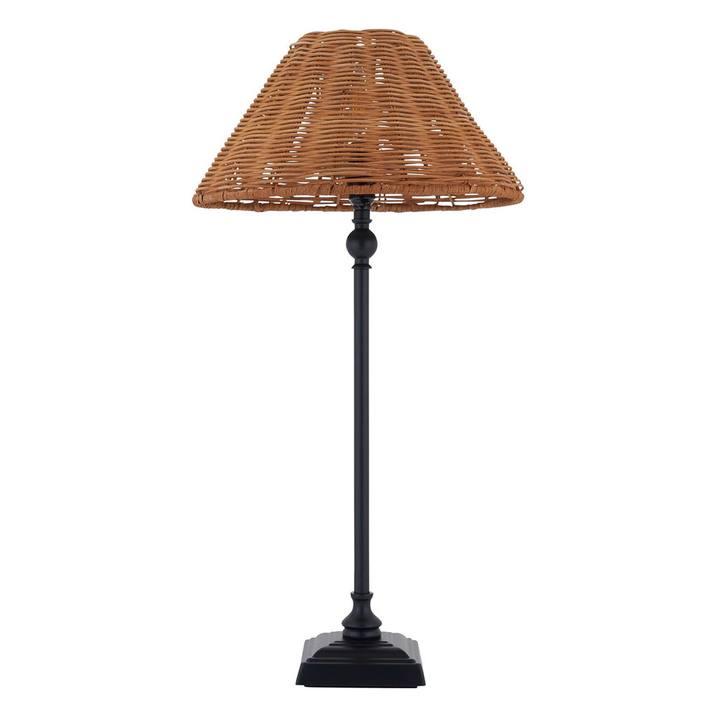 Endon Jericho Table Lamp in Matt Black with Dark Rattan Shade