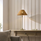 Endon Jericho Table Lamp in Antique Brass with Dark Rattan Shade