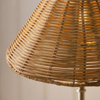 Endon Jericho Table Lamp in Antique Brass with Dark Rattan Shade