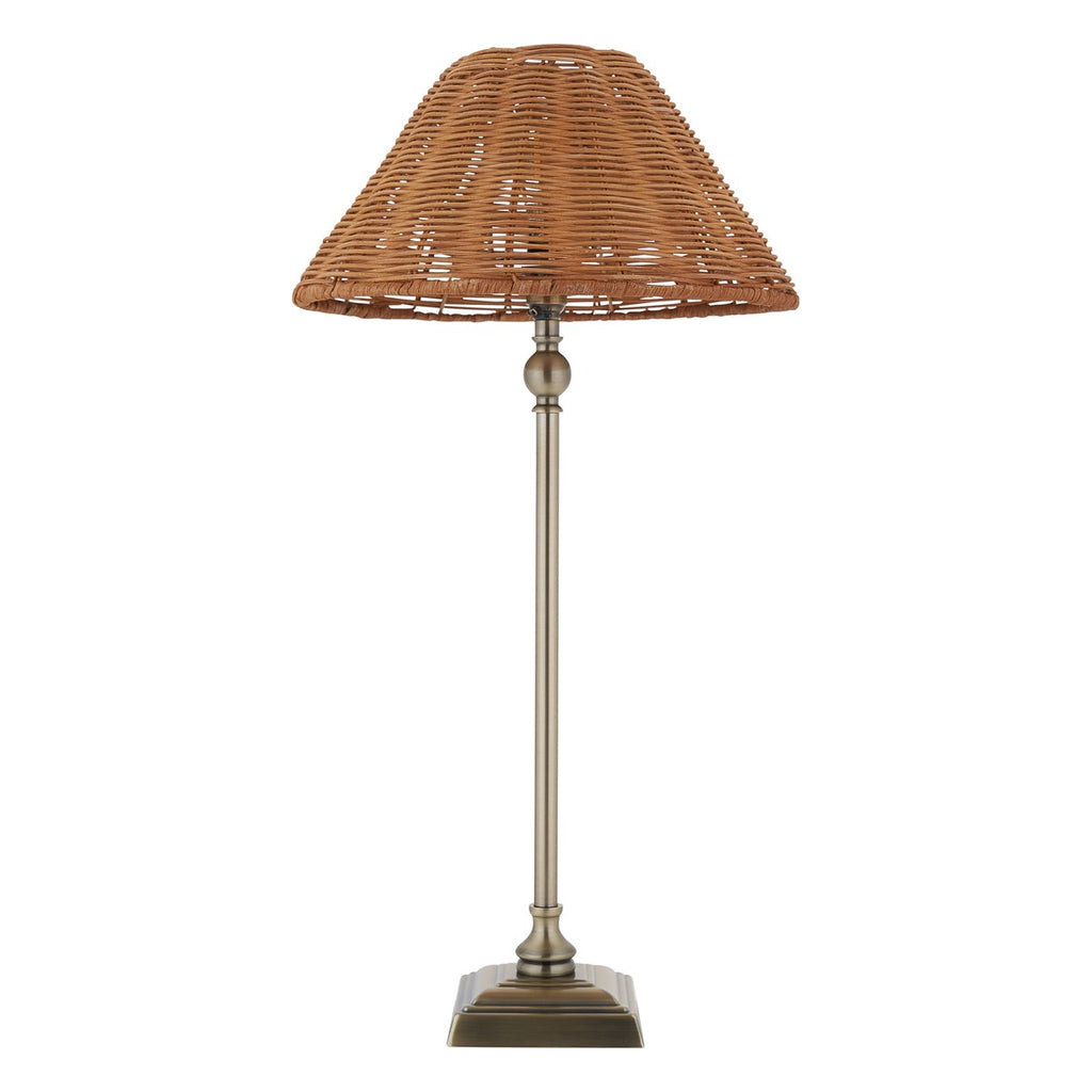 Endon Jericho Table Lamp in Antique Brass with Dark Rattan Shade