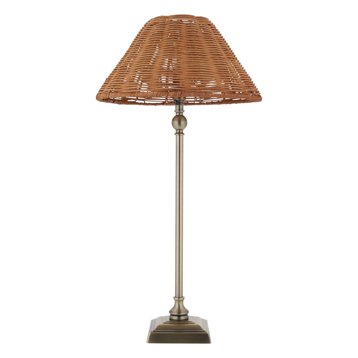 Endon Jericho Table Lamp in Antique Brass with Dark Rattan Shade