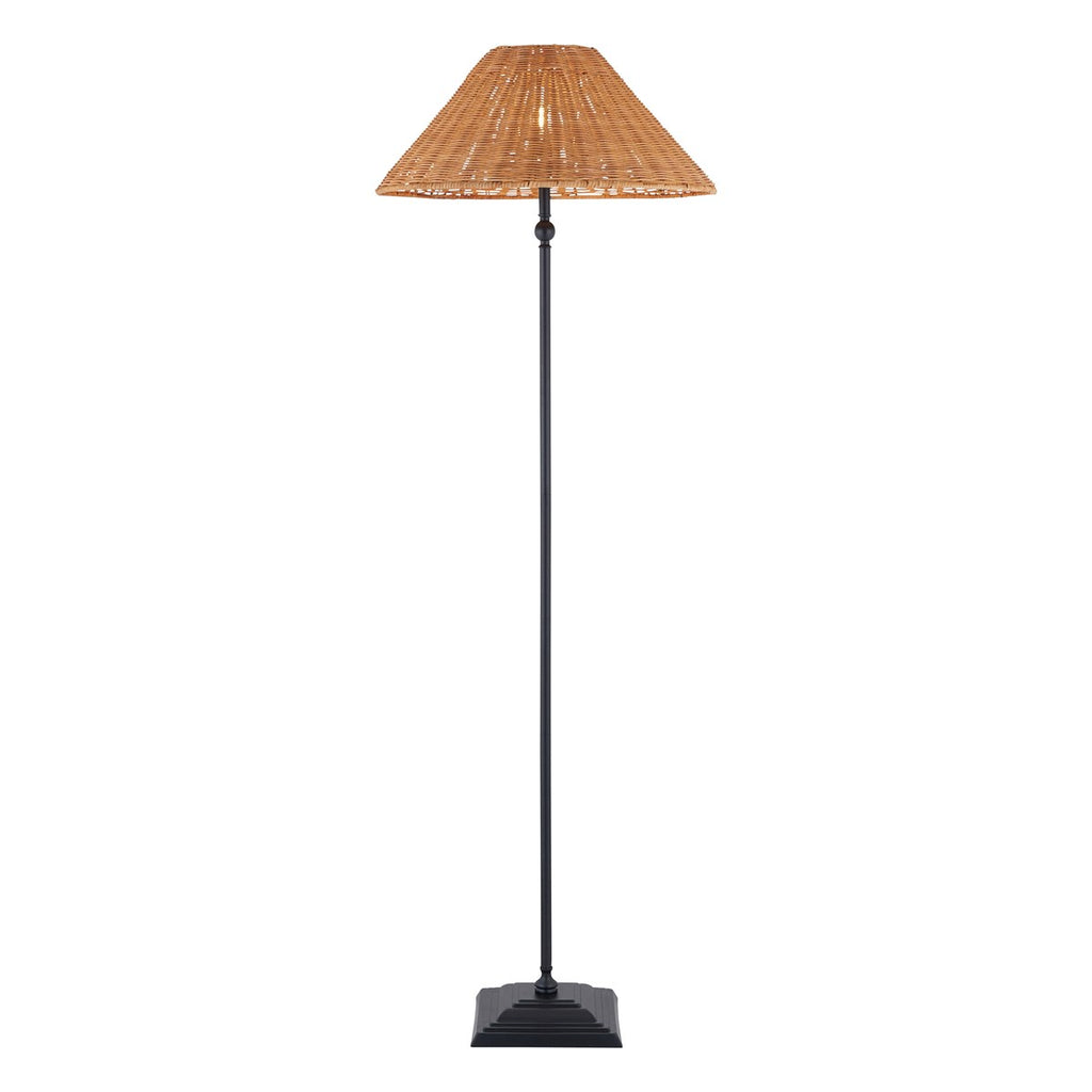 Endon Jericho Floor Lamp in Matt Black with Dark Rattan Shade