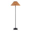 Endon Jericho Floor Lamp in Matt Black with Dark Rattan Shade