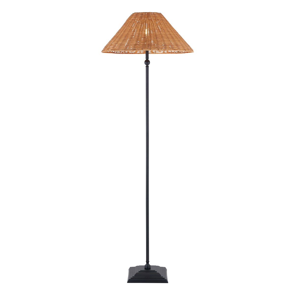 Endon Jericho Floor Lamp in Matt Black with Dark Rattan Shade