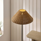 Endon Jericho Floor Lamp in Matt Black with Dark Rattan Shade