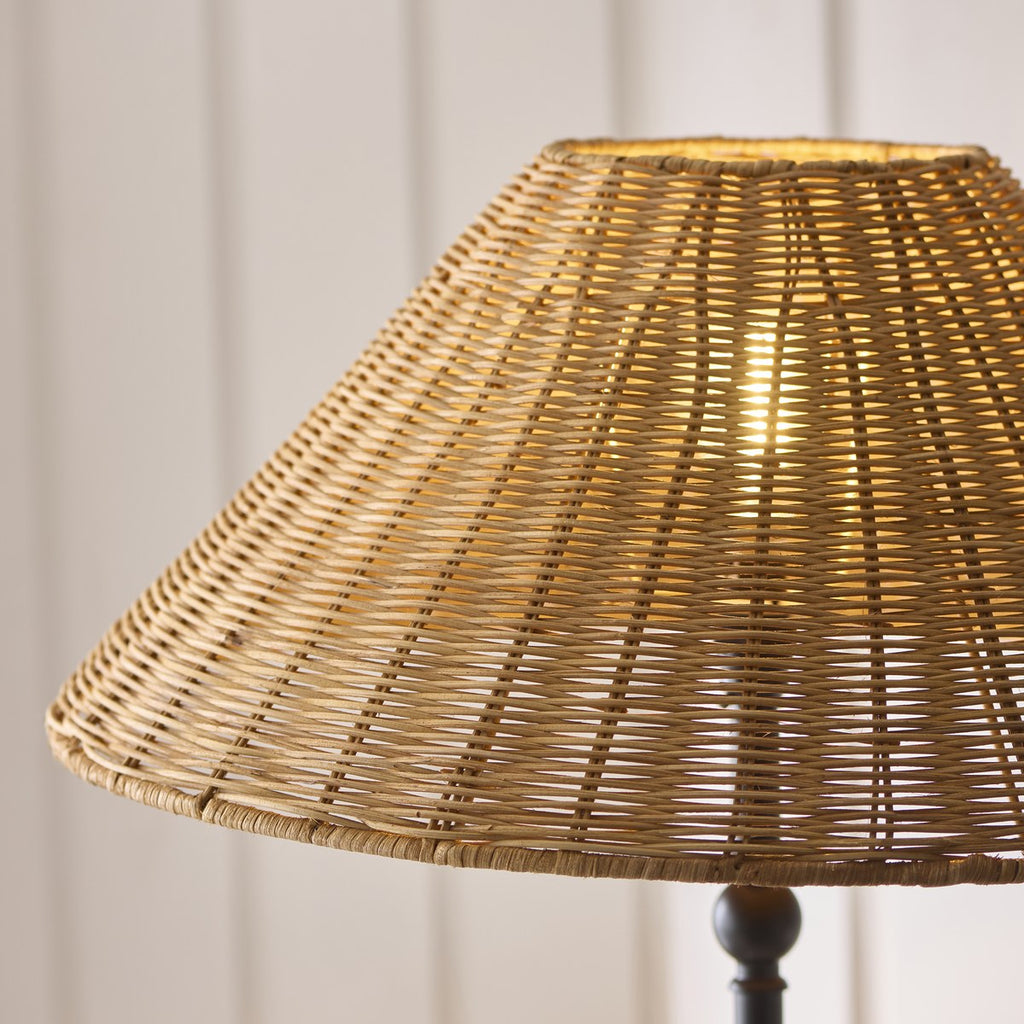 Endon Jericho Floor Lamp in Matt Black with Dark Rattan Shade