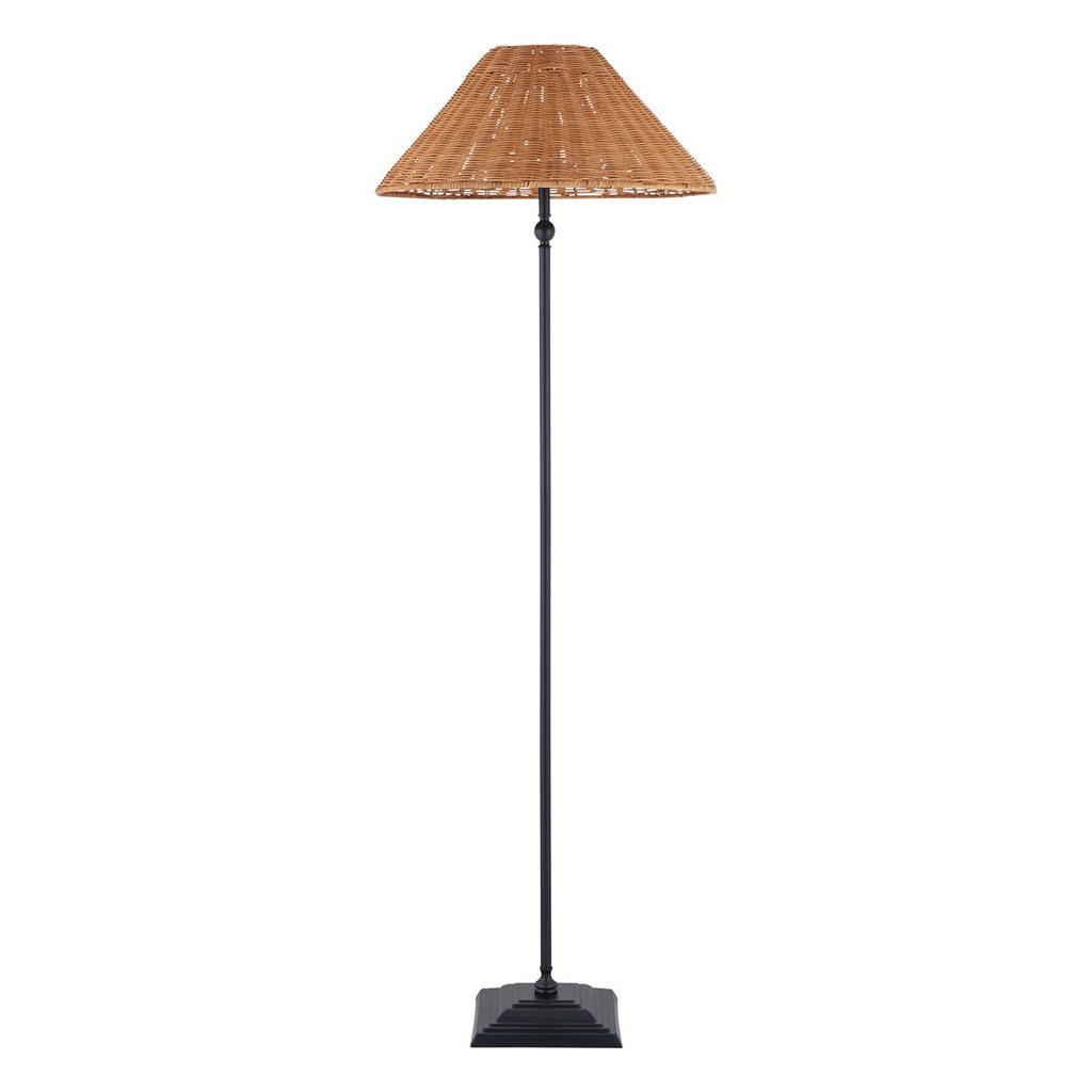 Endon Jericho Floor Lamp in Matt Black with Dark Rattan Shade