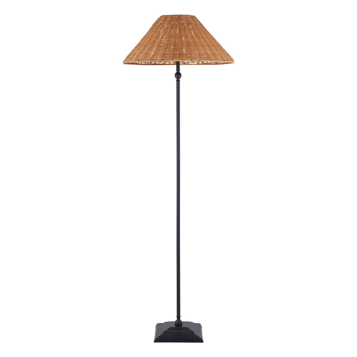 Endon Jericho Floor Lamp in Matt Black with Dark Rattan Shade