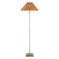 Endon Jericho Floor Lamp in Antique Brass with Dark Rattan Shade