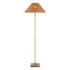 Endon Jericho Floor Lamp in Antique Brass with Dark Rattan Shade