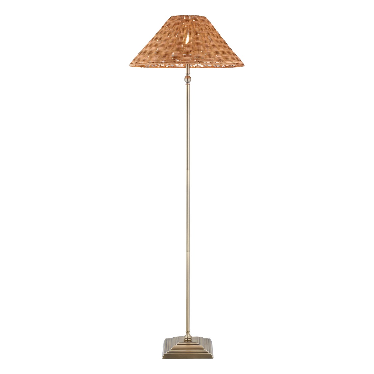 Endon Jericho Floor Lamp in Antique Brass with Dark Rattan Shade