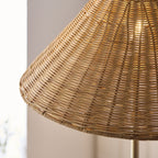 Endon Jericho Floor Lamp in Antique Brass with Dark Rattan Shade