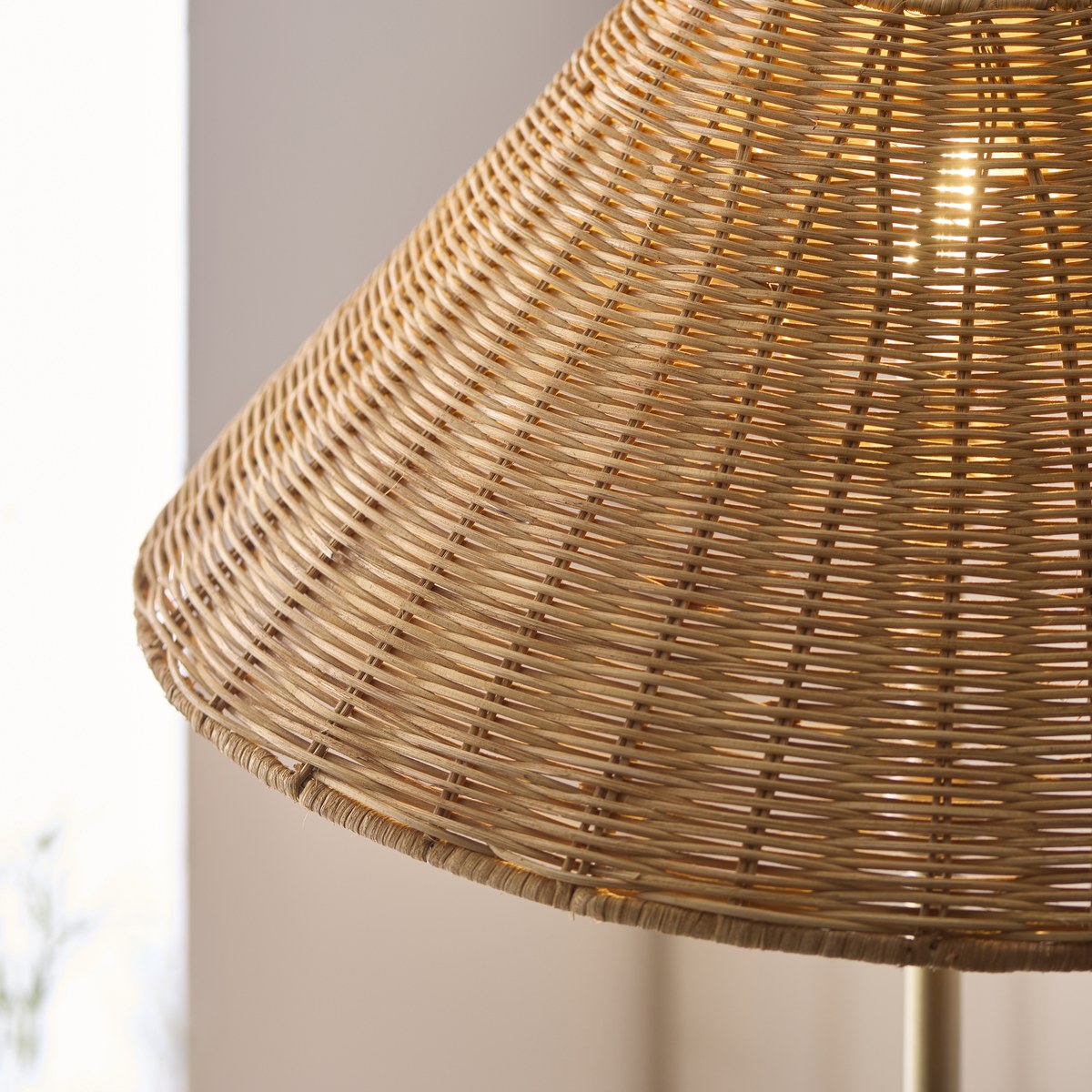 Endon Jericho Floor Lamp in Antique Brass with Dark Rattan Shade