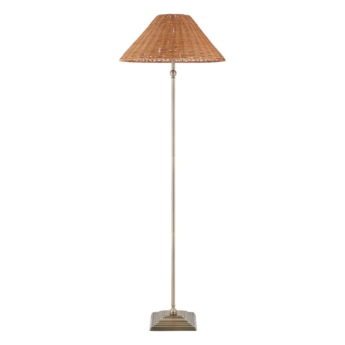 Endon Jericho Floor Lamp in Antique Brass with Dark Rattan Shade