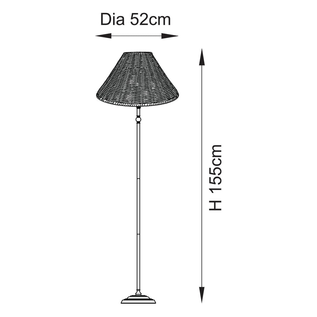 Endon Jericho Floor Lamp in Antique Brass with Dark Rattan Shade