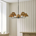 Endon Jericho 5 Light Pendant Light in Matt Black with Dark Rattan Shades
