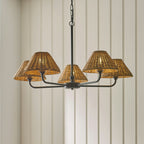 Endon Jericho 5 Light Pendant Light in Matt Black with Dark Rattan Shades