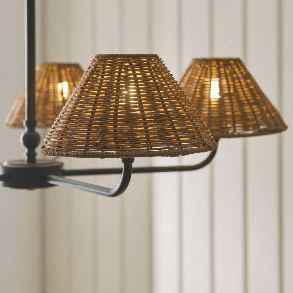 Endon Jericho 5 Light Pendant Light in Matt Black with Dark Rattan Shades