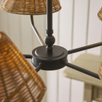 Endon Jericho 5 Light Pendant Light in Matt Black with Dark Rattan Shades