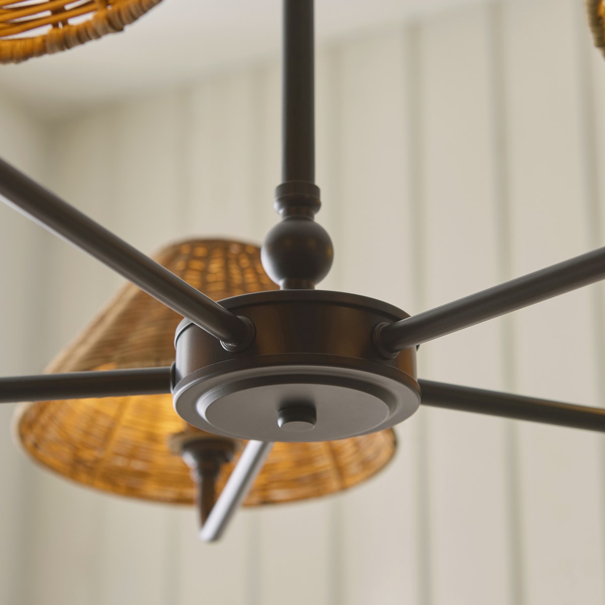 Endon Jericho 5 Light Pendant Light in Matt Black with Dark Rattan Shades