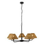 Endon Jericho 5 Light Pendant Light in Matt Black with Dark Rattan Shades
