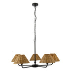 Endon Jericho 5 Light Pendant Light in Matt Black with Dark Rattan Shades