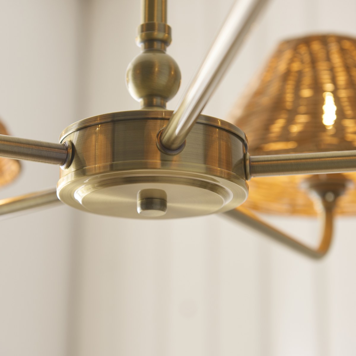 Endon Jericho 5 Light Pendant Light in Antique Brass with Dark Rattan Shades