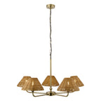 Endon Jericho 5 Light Pendant Light in Antique Brass with Dark Rattan Shades