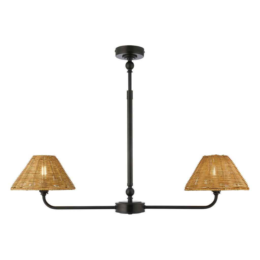 Endon Jericho 2 Light Pendant Light in Matt Black with Dark Rattan Shades
