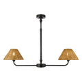 Endon Jericho 2 Light Pendant Light in Matt Black with Dark Rattan Shades
