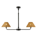 Endon Jericho 2 Light Pendant Light in Matt Black with Dark Rattan Shades
