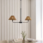 Endon Jericho 2 Light Pendant Light in Matt Black with Dark Rattan Shades