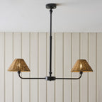 Endon Jericho 2 Light Pendant Light in Matt Black with Dark Rattan Shades
