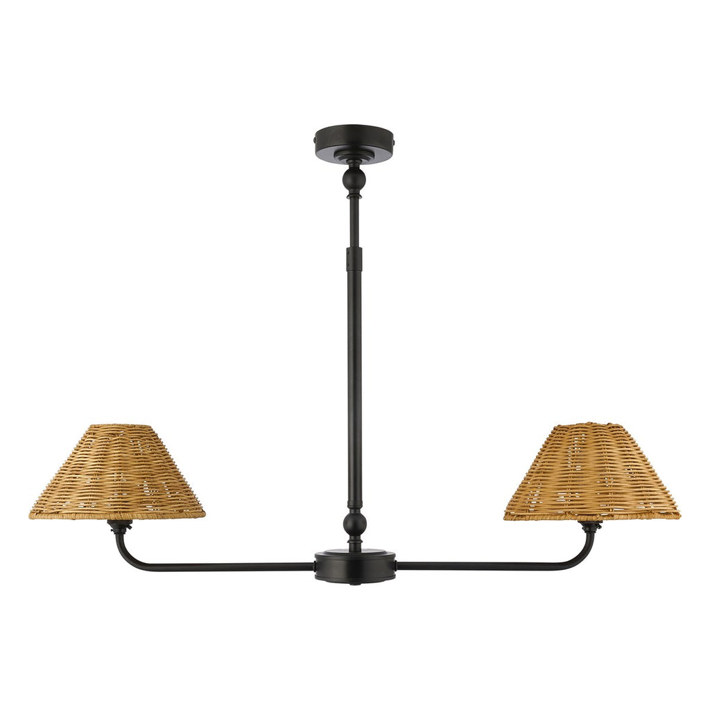 Endon Jericho 2 Light Pendant Light in Matt Black with Dark Rattan Shades