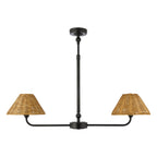 Endon Jericho 2 Light Pendant Light in Matt Black with Dark Rattan Shades